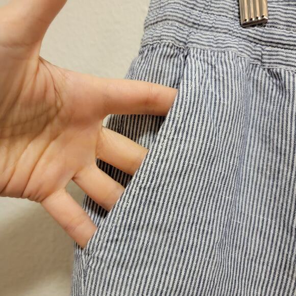 Talbots Linen Blend Pants Railroad Blue Stripe 14P Wide Leg Coastal Nautical 073 - Picture 4 of 9